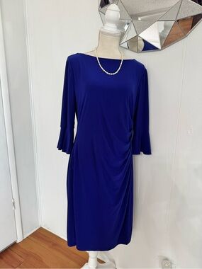 Ralph Lauren Cobalt Blue Midi Dress with Fluted Sleeves